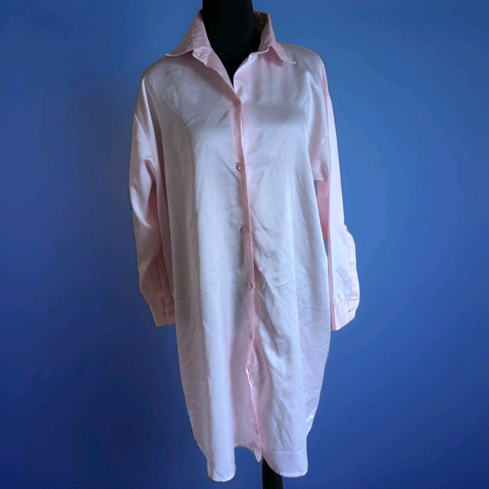 Jayre Pink Women's Satin Button Front Nightshirt Sleepwear Sz Small Lightweight
